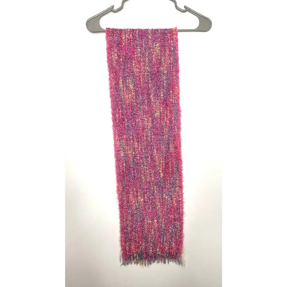 DONEGAL DESIGN Mohair Wool Scarf Ireland Woven Pink Fringe Pastels Cozy artsy